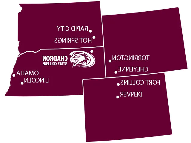 Nebraska, South Dakota, 怀俄明州ming, and Colorado state outlines with Chadron marked